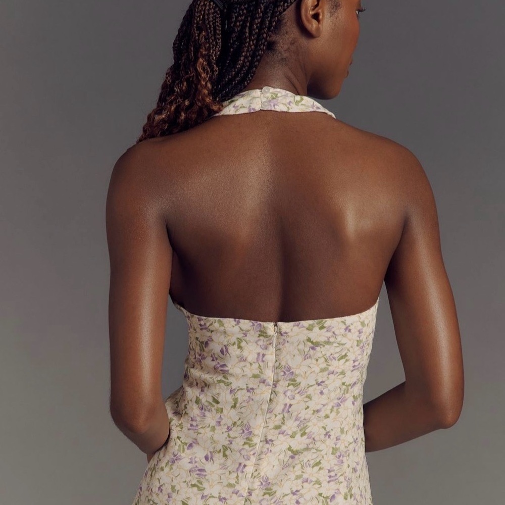Maeve Sleeveless Halter Mini Dress Halter Floral Mini Anthropologie size M - Picture 4 of 11